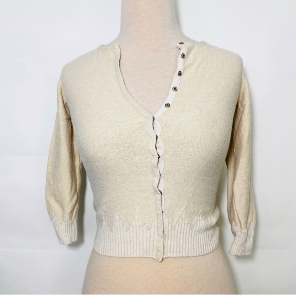 Gianni Bini Cream Snap 3/4 Sleeve Wool Blend Cardigan Medium
